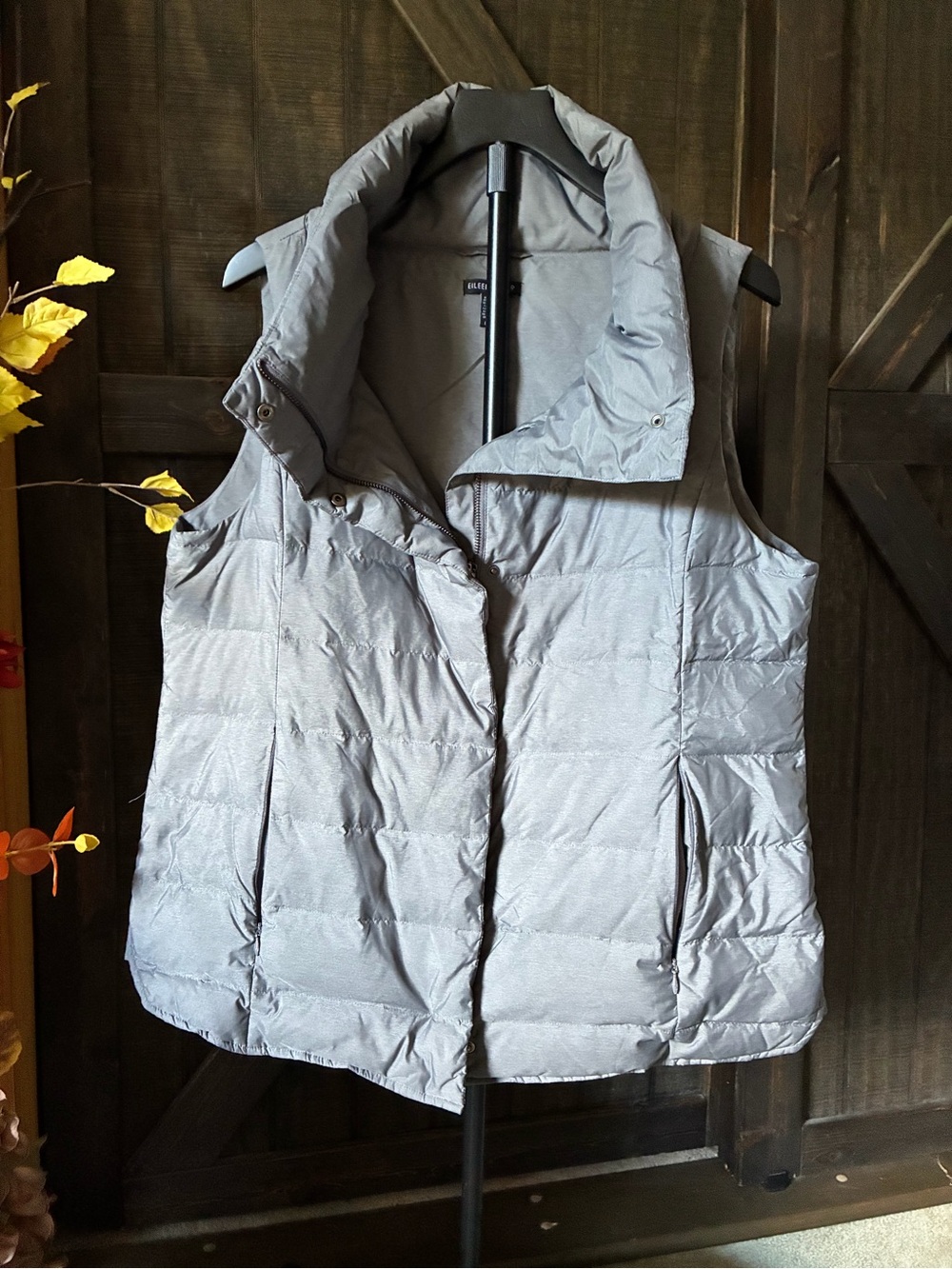 Eileen Fisher Light Gray Quilted Puffer Vest for